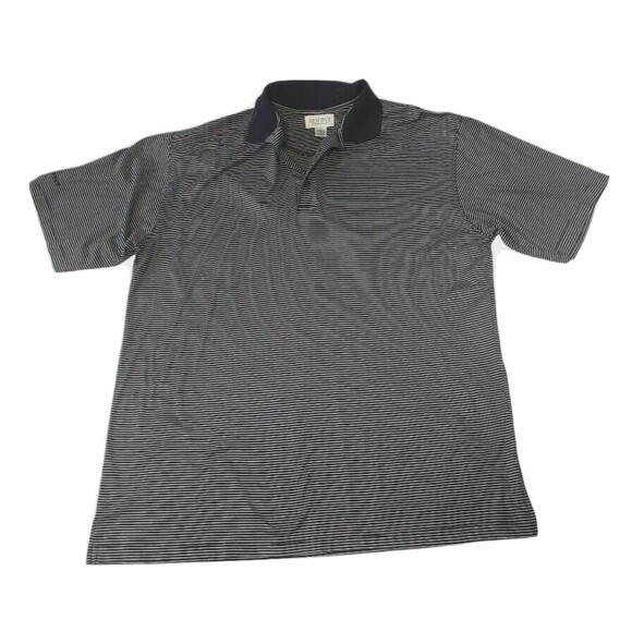 Sport Haley RESERVE Mens Large Polo Shirt Navy Striped Cotton Short Sleeved - Picture 9 of 9